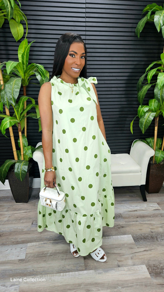 Spring Dream Polka Dot Midi Dress(Sage) - Laine Collection