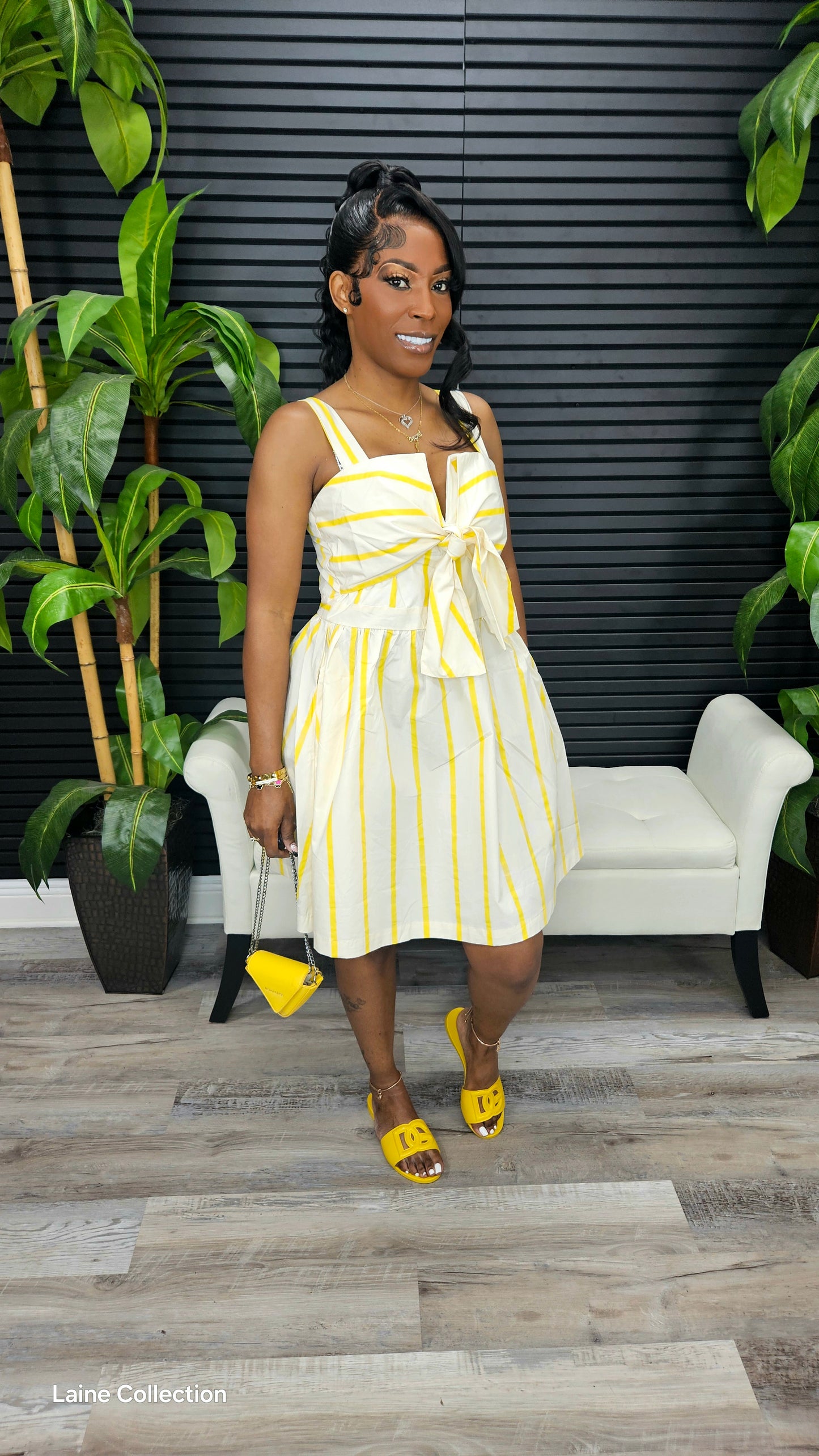Soft Temptation Flare Stripe Mini Dress(Yellow) - Laine Collection