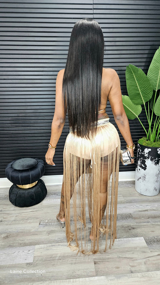 Caya Resort Fringe Skirt Set(Taupe) - Laine Collection