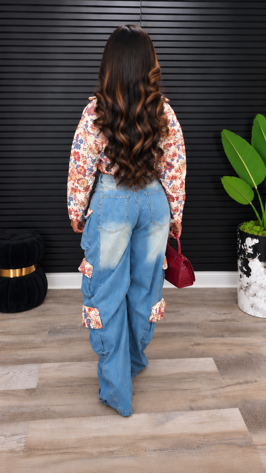 Floral Obsession Denim Pant Set - Laine Collection