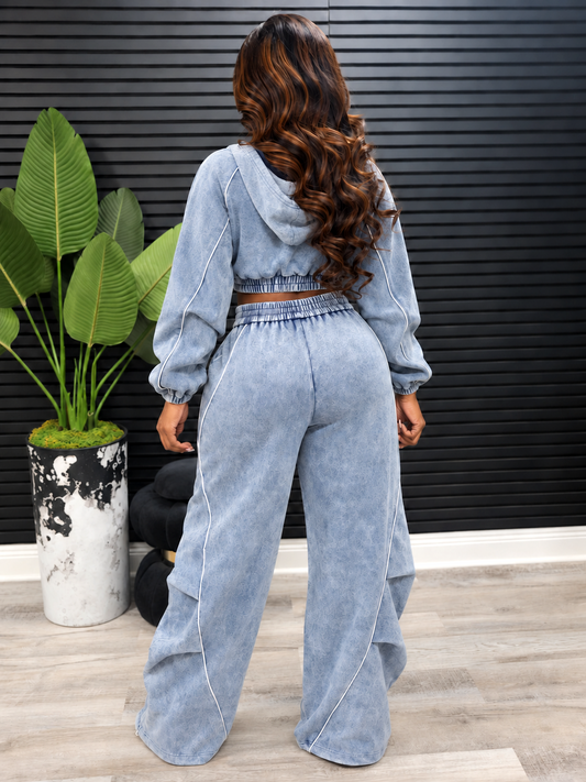 Washed Intentions Pant Set-Blue - Laine Collection