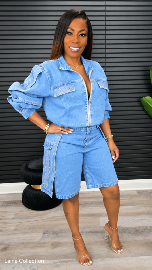 Diamond Doll Denim Shorts Set - Laine Collection