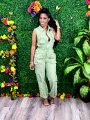 Silvia Cargo Jumpsuit(Olive) - Laine Collection