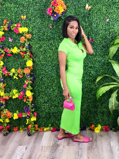 Daytime Midi Dress(Lime Green) - Laine Collection