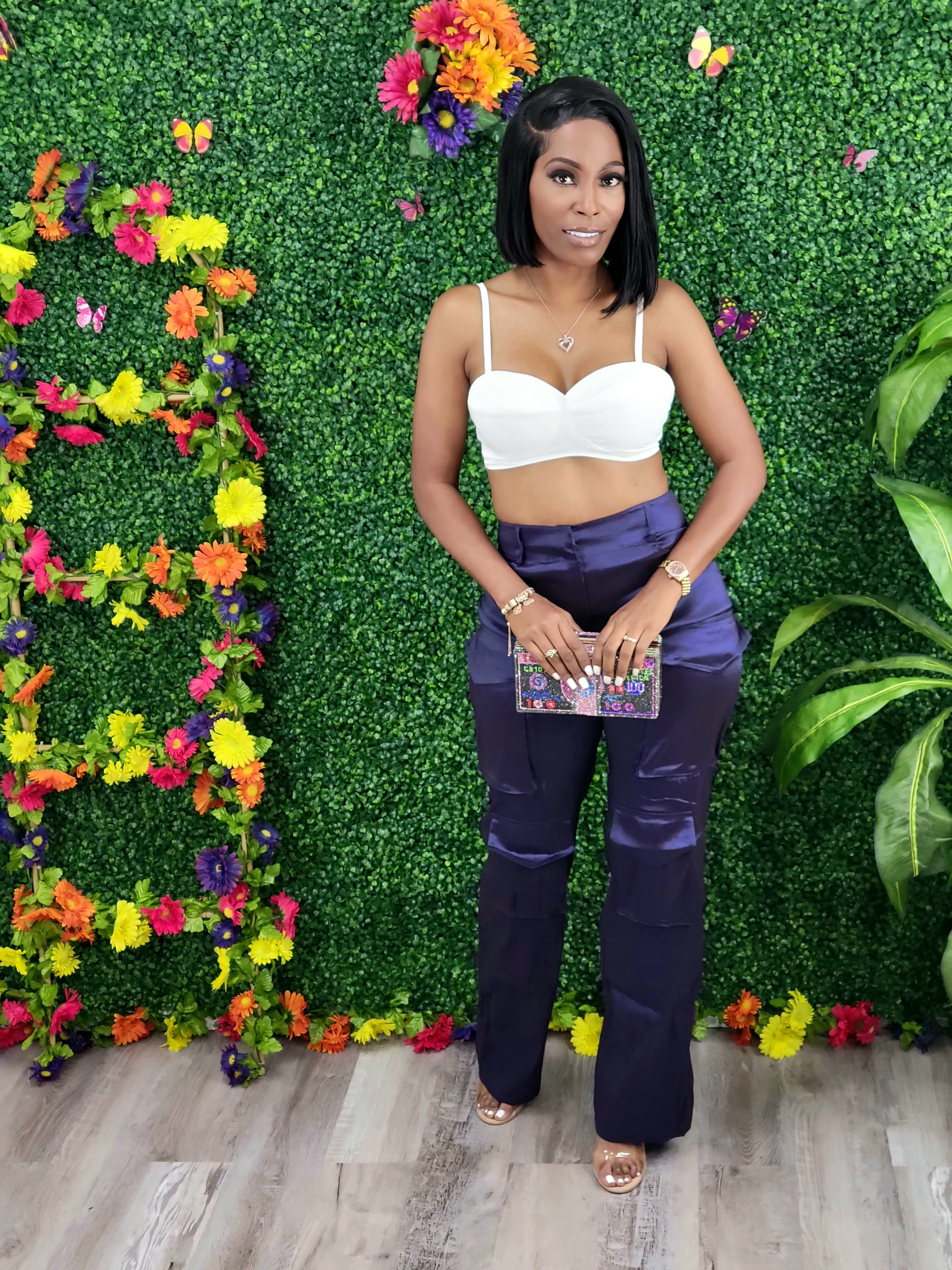 Hot Girl Cargo Pants(Navy/Purple)