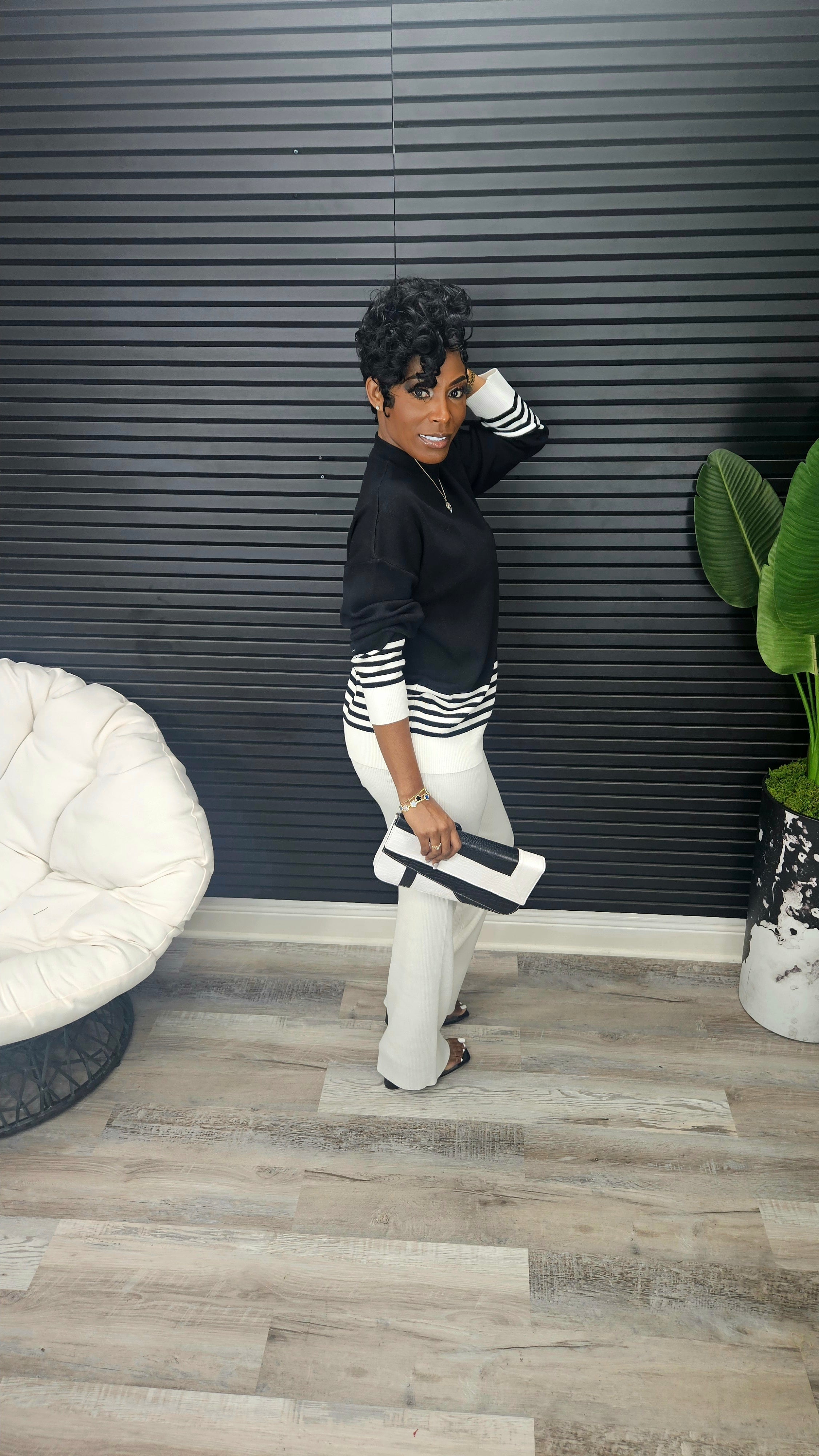 Let's Talk Brunch Pant Set(Black/White)