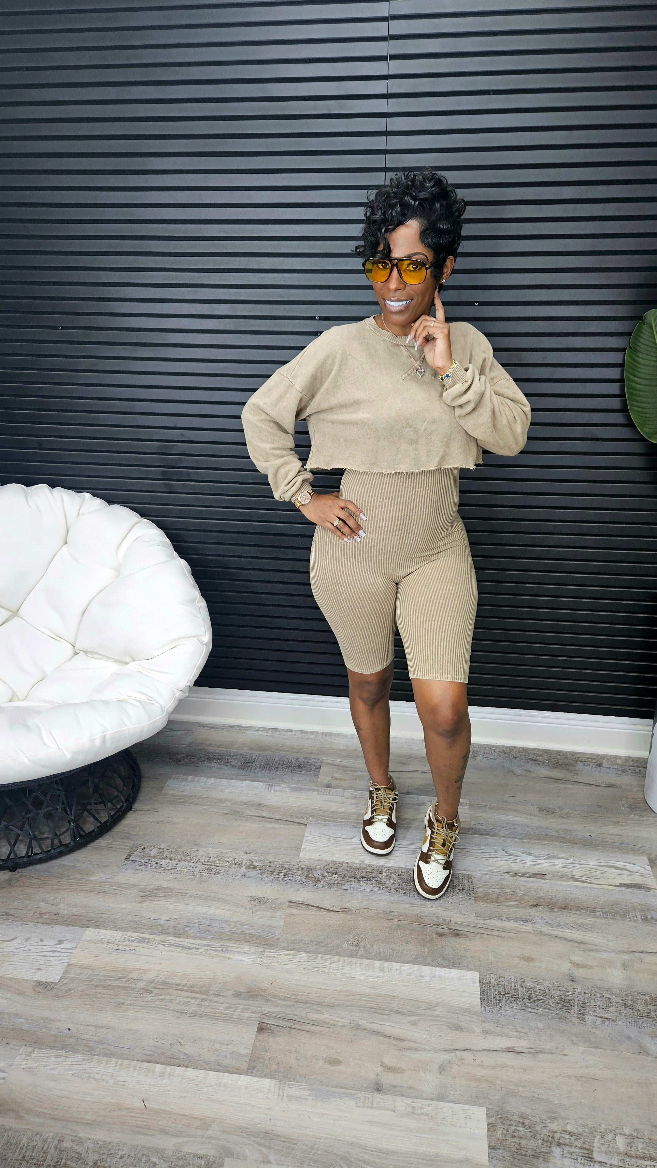 2pc Call You Back Jumpsuit Set (Sand)