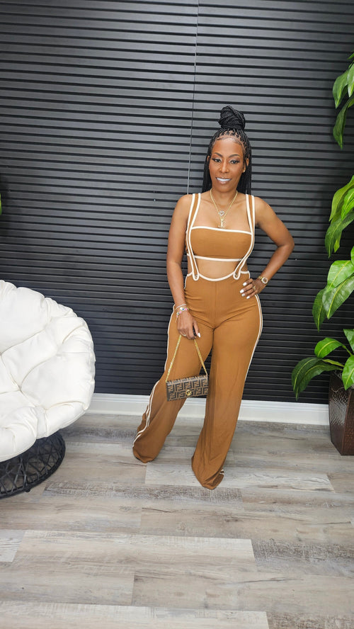 Baddie Fever Jumpsuit Set (Cinnamon) - Laine Collection
