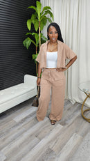For A Good Time Pants Set(Taupe) - Laine Collection