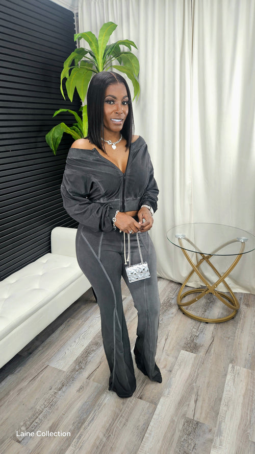 Olivia Flare Pants Set(Gray) - Laine Collection