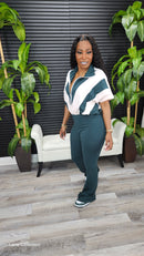Two Tone Jumpsuit( Hunter Green/Powder Blush) - Laine Collection