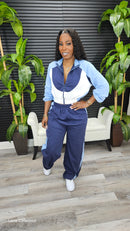Swept Away Pants Set(Navy/Lt Blue/Ivory) - Laine Collection