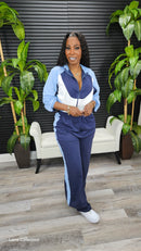 Swept Away Pants Set(Navy/Lt Blue/Ivory) - Laine Collection