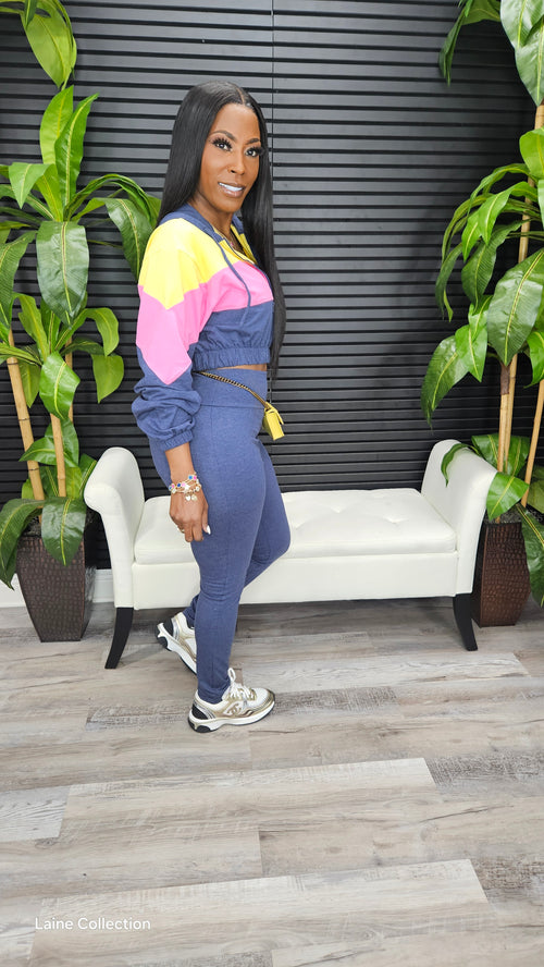 Come Find Me Legging Set(Denim/Hot Pink/Banana) - Laine Collection