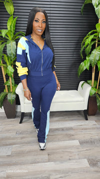 Do It Again Legging Set(Navy/Babyblue/Banana) - Laine Collection