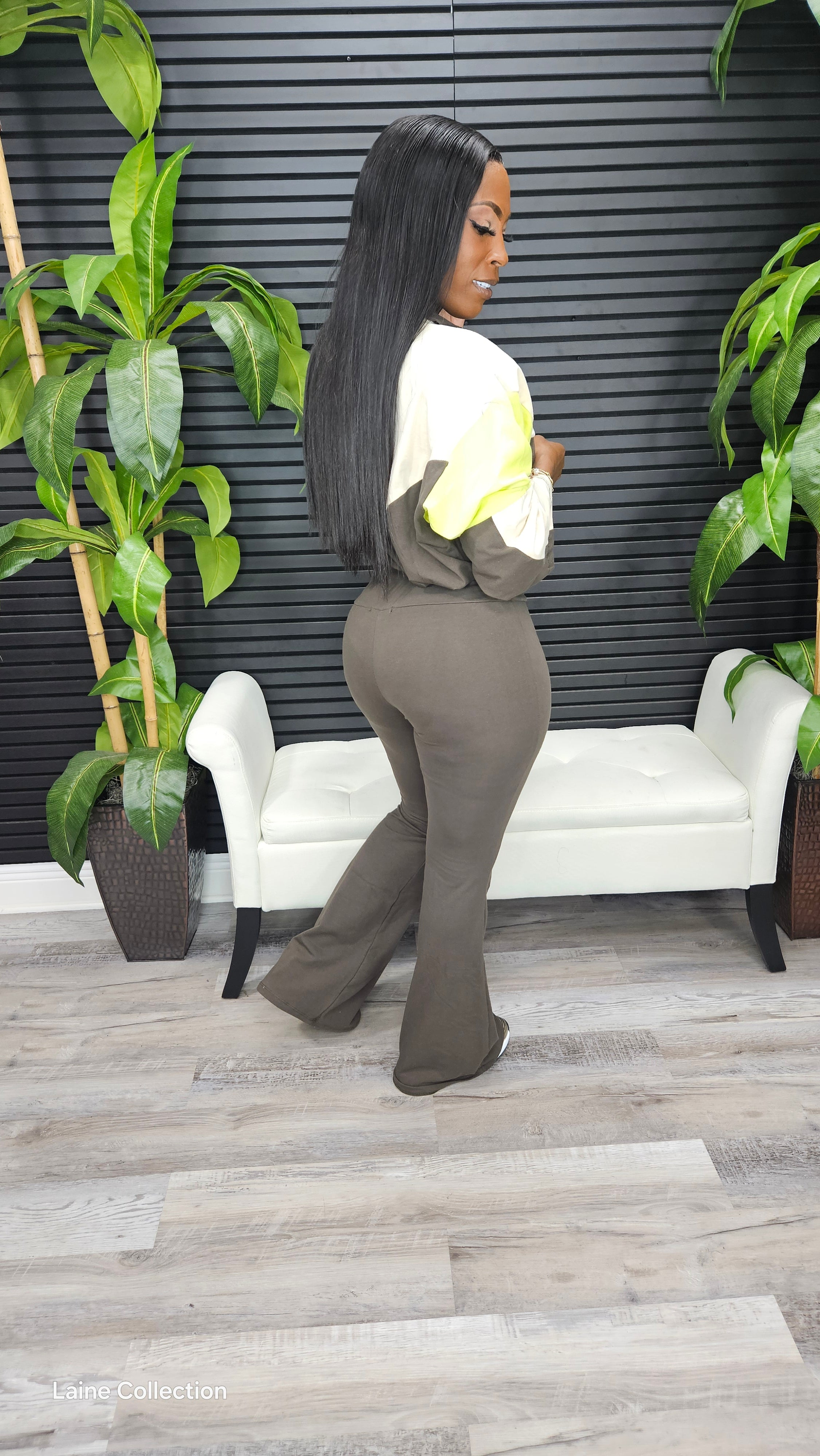 Can't Hold Me Down Legging Set(Olive N/Cream/Yellow Green)