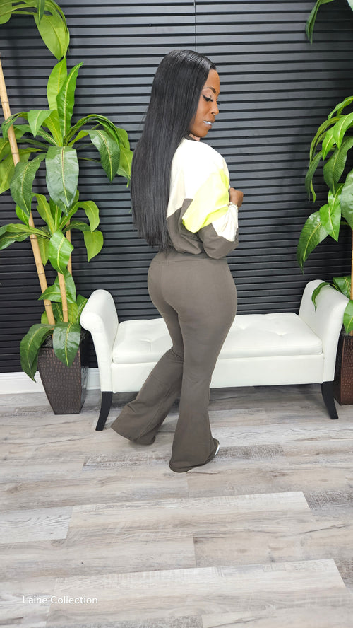 Can't Hold Me Down Legging Set(Olive N/Cream/Yellow Green) - Laine Collection