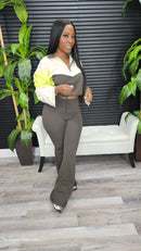 Can't Hold Me Down Legging Set(Olive N/Cream/Yellow Green) - Laine Collection
