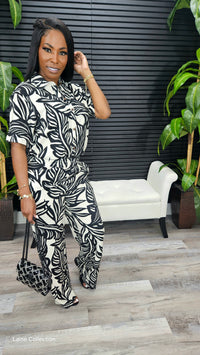 Loose Leaves Pants Set (Black) - Laine Collection