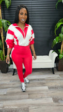 Never Draw The Line Pants Set(Red) - Laine Collection