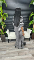 Striped Maxi Shirt Dress(Black) - Laine Collection
