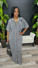 Striped Maxi Shirt Dress(Black) - Laine Collection