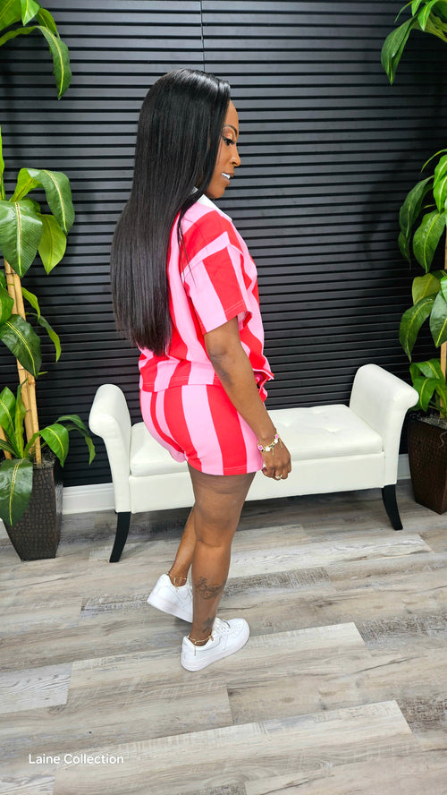 Stripe Shorts Set(Pink/Red) - Laine Collection
