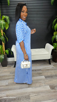 Striped Maxi Shirt Dress(Blue)PREORDER SHIP DATE 5/14 - Laine Collection