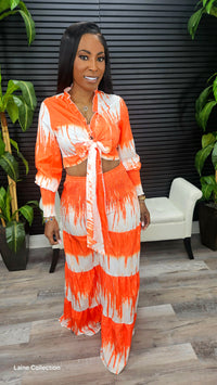 City Brunch Pants Set(Orange) - Laine Collection