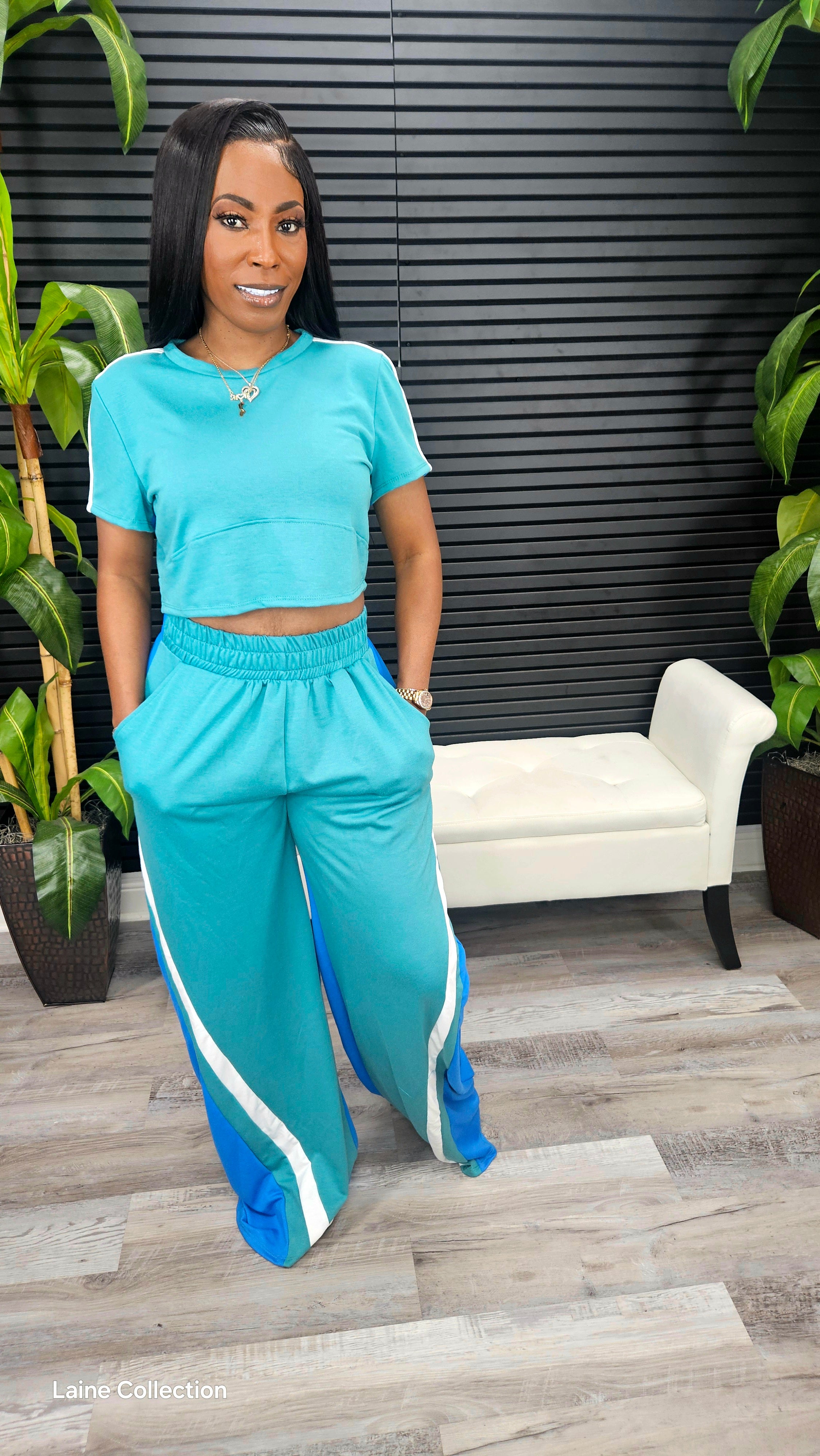 Out And About Pants Set(Jade/French Blue/Ivory)