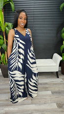 Paradise Palm Jumpsuit(Navy) - Laine Collection