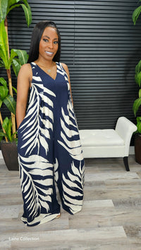 Paradise Palm Jumpsuit(Navy) - Laine Collection
