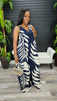 Paradise Palm Jumpsuit(Navy) - Laine Collection