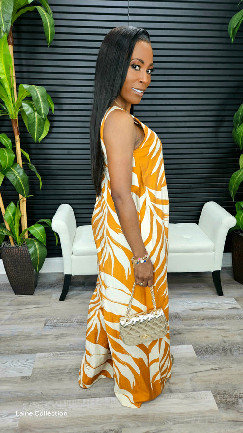 Paradise Palm Jumpsuit(Mocha) - Laine Collection