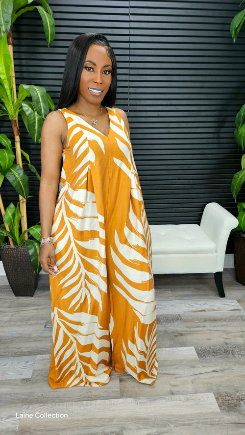 Paradise Palm Jumpsuit(Mocha) - Laine Collection
