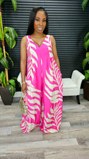 Paradise Palm Jumpsuit(Fuchsia) - Laine Collection