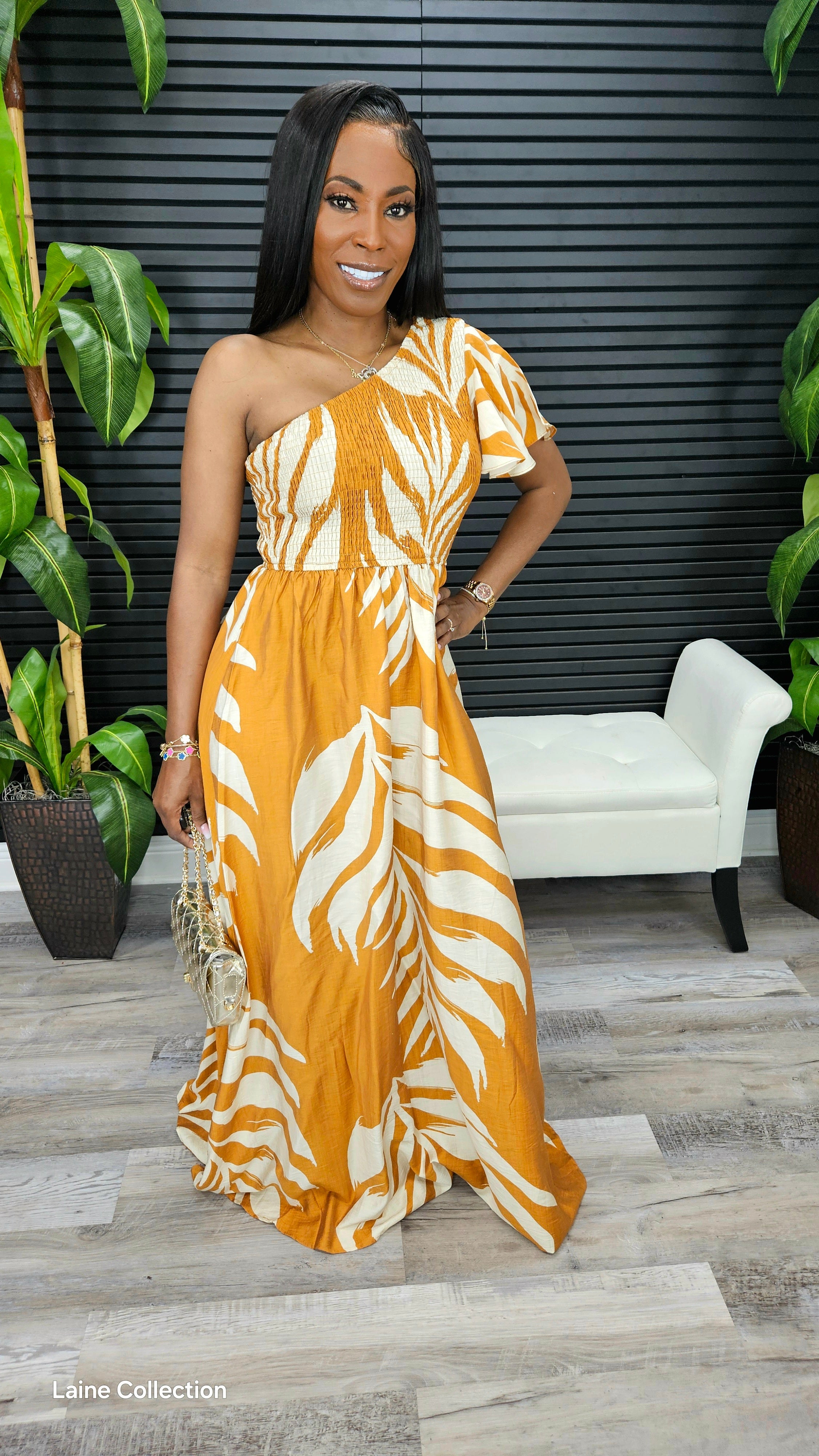 Paradise Palm Maxi Dress(Mocha)