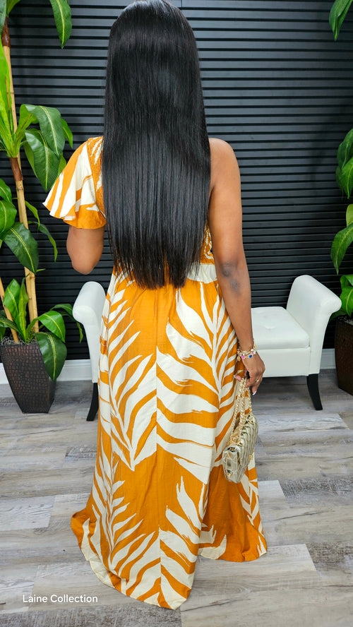 Paradise Palm Maxi Dress(Mocha) - Laine Collection