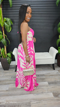 Paradise Palm Maxi Dress(Fuchsia) - Laine Collection