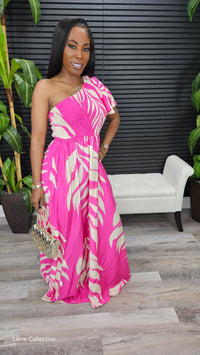 Paradise Palm Maxi Dress(Fuchsia) - Laine Collection