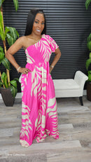 Paradise Palm Maxi Dress(Fuchsia) - Laine Collection