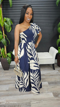 Paradise Palm Maxi Dress(Navy) - Laine Collection
