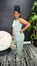 You Make The Call Jumpsuit(Sage) - Laine Collection