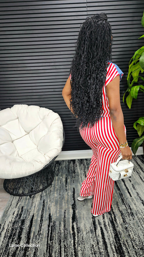 Serena Striped Pants Set(Red) - Laine Collection