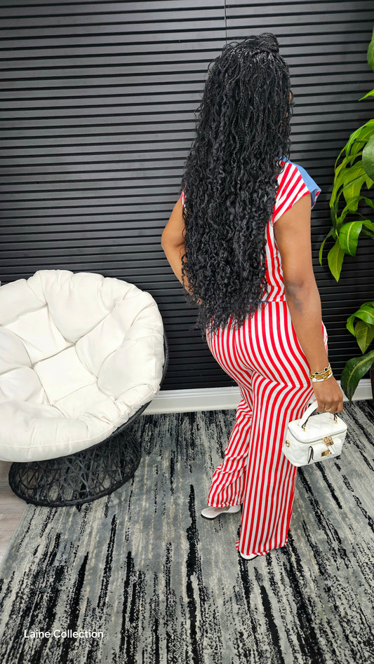 Serena Striped Pants Set(Red) - Laine Collection