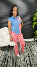 Serena Striped Pants Set(Red) - Laine Collection