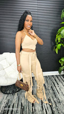 CeCe Caged Pants Set(Khaki) - Laine Collection
