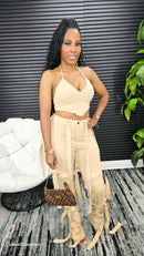 CeCe Caged Pants Set(Khaki) - Laine Collection
