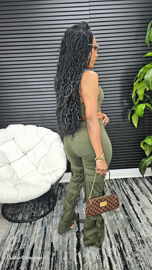 CeCe Caged Pants Set(Olive) - Laine Collection