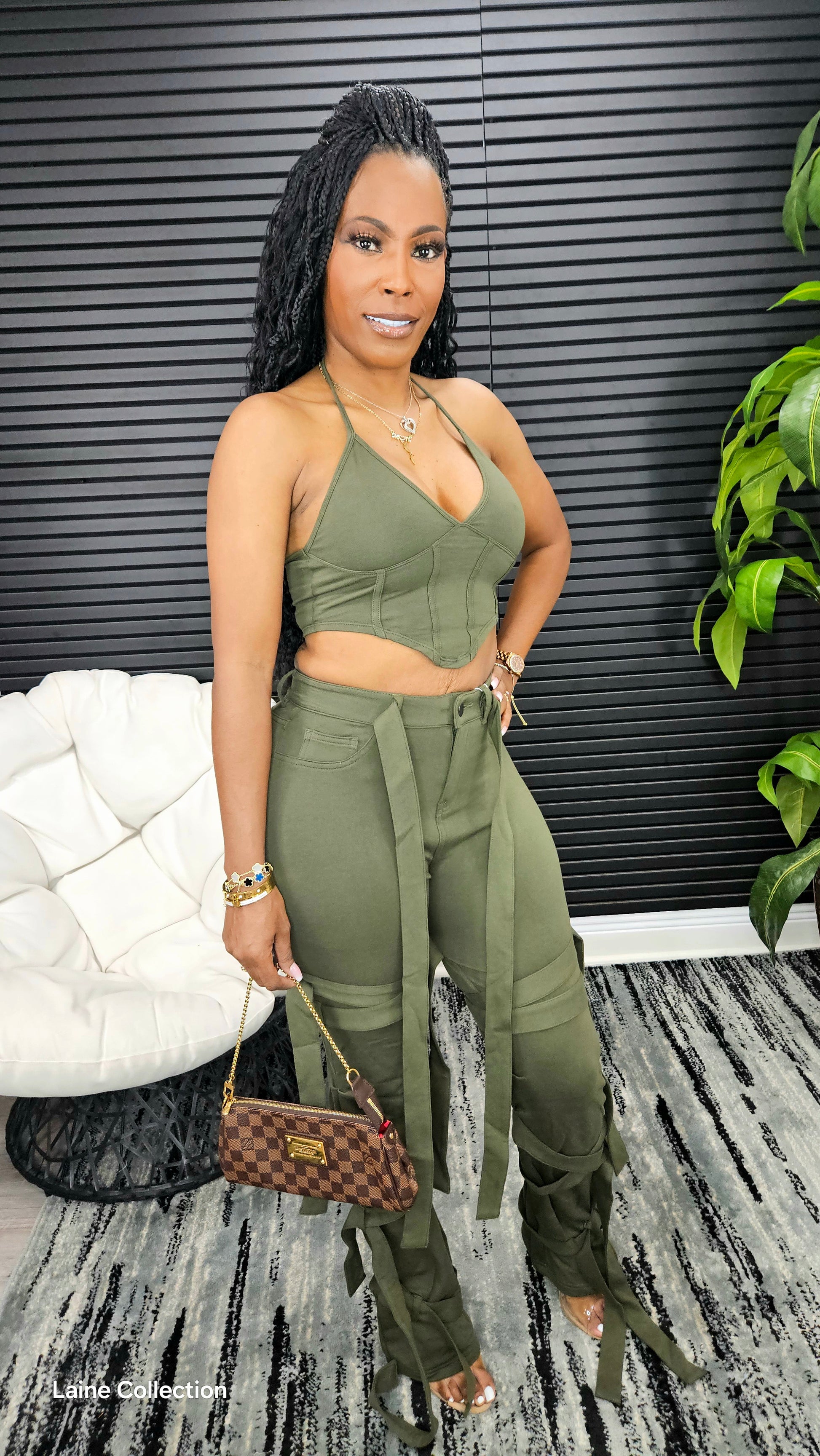 CeCe Caged Pants Set(Olive) - Laine Collection